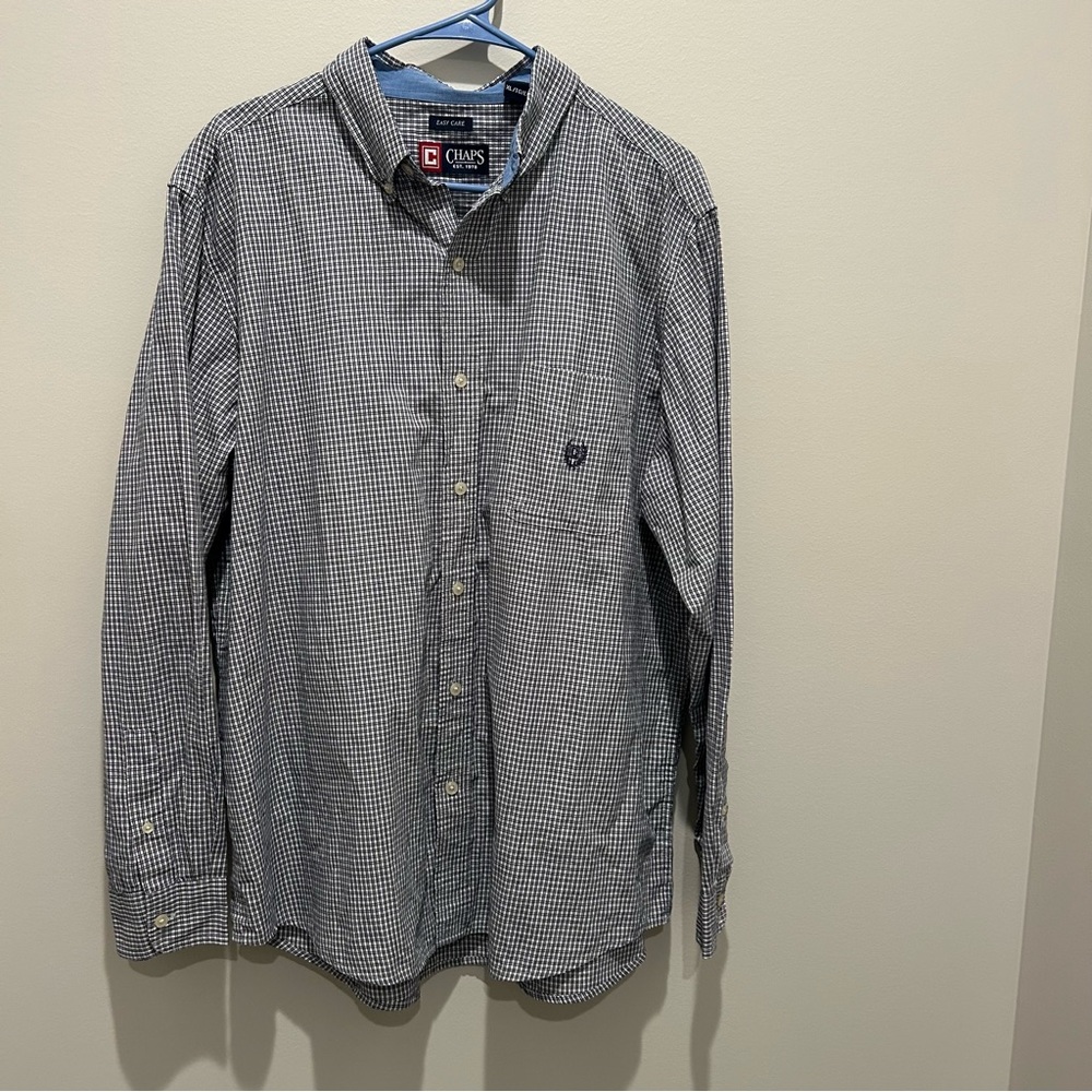 Chaps Men's Blue and White Gingham Shirt XL